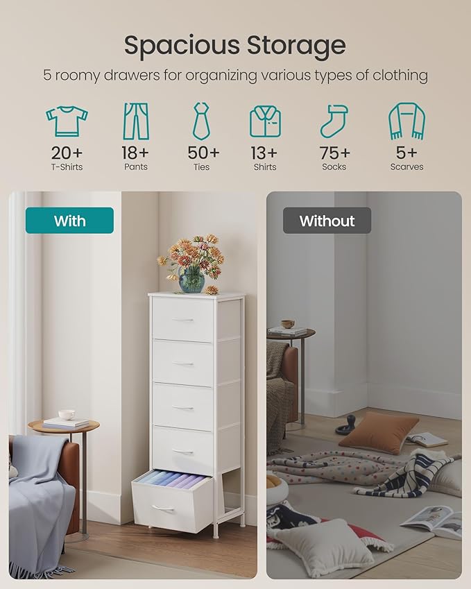 SONGMICS Dresser for Bedroom, Chest of Drawers, 5 Non-Woven Fabric Drawers - Image 4