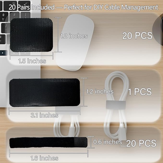 Under Desk Cable Management, Adjustable Hook and Loop Cord Ties, Reusable Wire - Image 7
