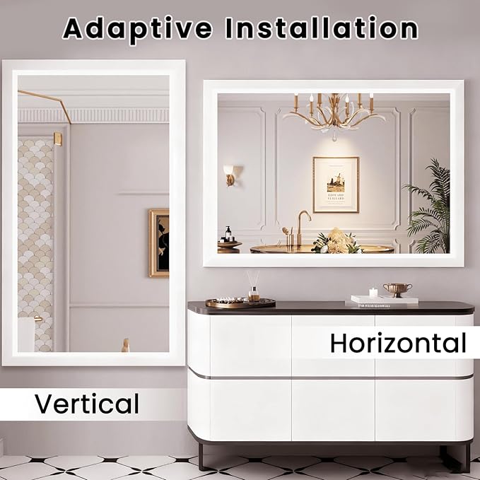 Amorho Bathroom Mirror, 60x40 Inch White Framed Bathroom Mirrors - Image 5
