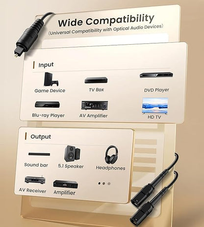 avedio links Optical Audio Cable Splitter 1 in 2 Out, Toslink Digital Fiber - Image 8