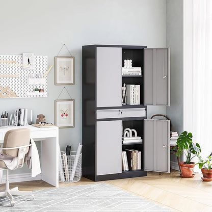 MIIIKO Storage Cabinet with 4 Doors, Metal Garage Cabinet with Drawer and - Image 6