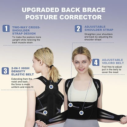 Posture Corrector for Women and Men Upgraded Back Brace, Adjustable Back - Image 3