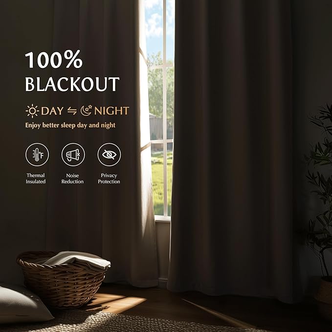 Beauoop 100% Blackout Curtains 63 Inch Long 2 Panels - Image 2