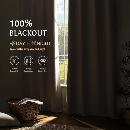 Beauoop 100% Blackout Curtains 63 Inch Long 2 Panels - Image 2