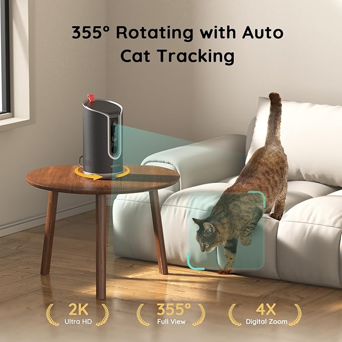 Pet Camera Treat Dispenser, 2K Dog & Cat Cam, Remote Treat Tossing, 360° Auto - Image 4