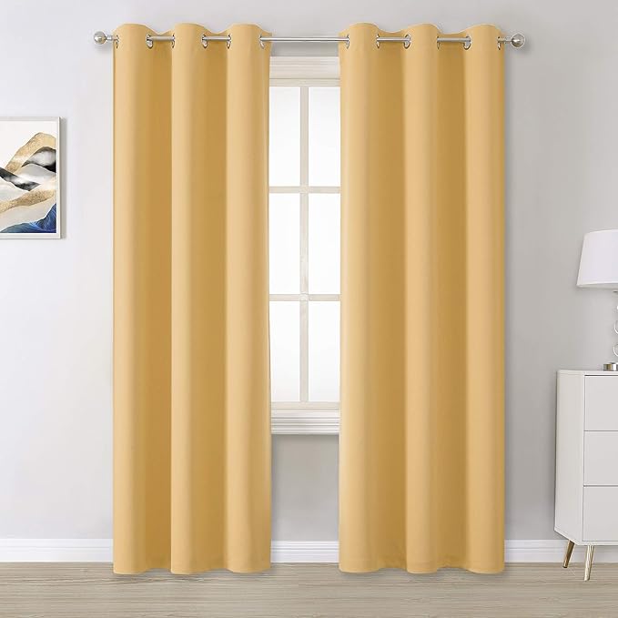 DUALIFE Butter Yellow Curtains for Bedroom Kids 84 Inches Long Room Darkening by DUALIFE