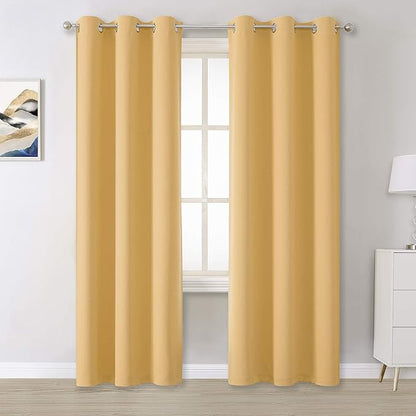 DUALIFE Butter Yellow Curtains for Bedroom Kids 84 Inches Long Room Darkening by DUALIFE
