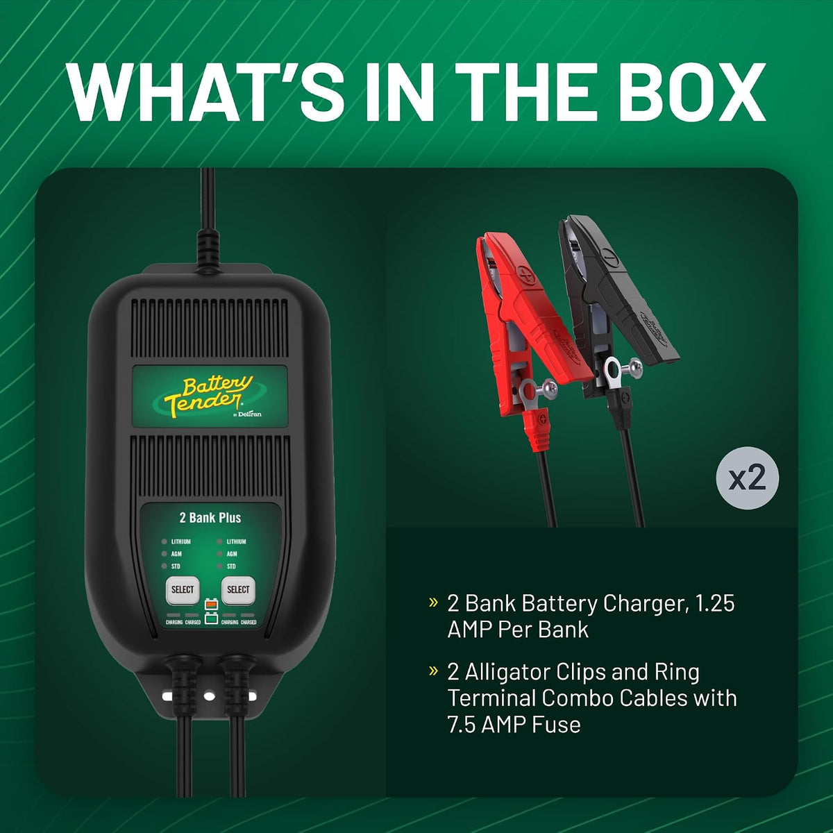 Battery Tender Plus 2 Bank Multibank Charger - 2.5 AMP (1.25 AMPs Per Bank) -...