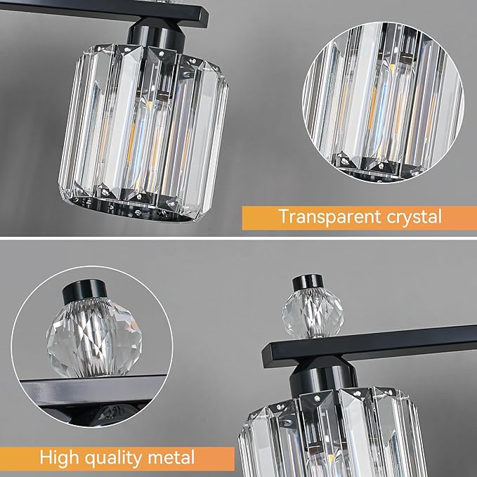 FDPBY Bathroom Vanity Lights 4-Light Plating Black Modern Crystal Vanity Light - Image 4