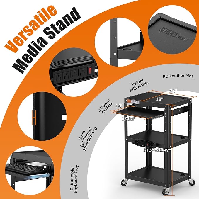 AV Presentation Cart Stand for Video Projector, Laptop Computers, Metal - Image 9