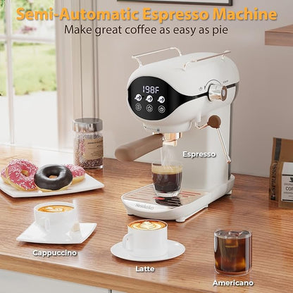 Espresso Machine with Steam Milk Frother Semi Automatic 20 Bar Compact White - Image 6