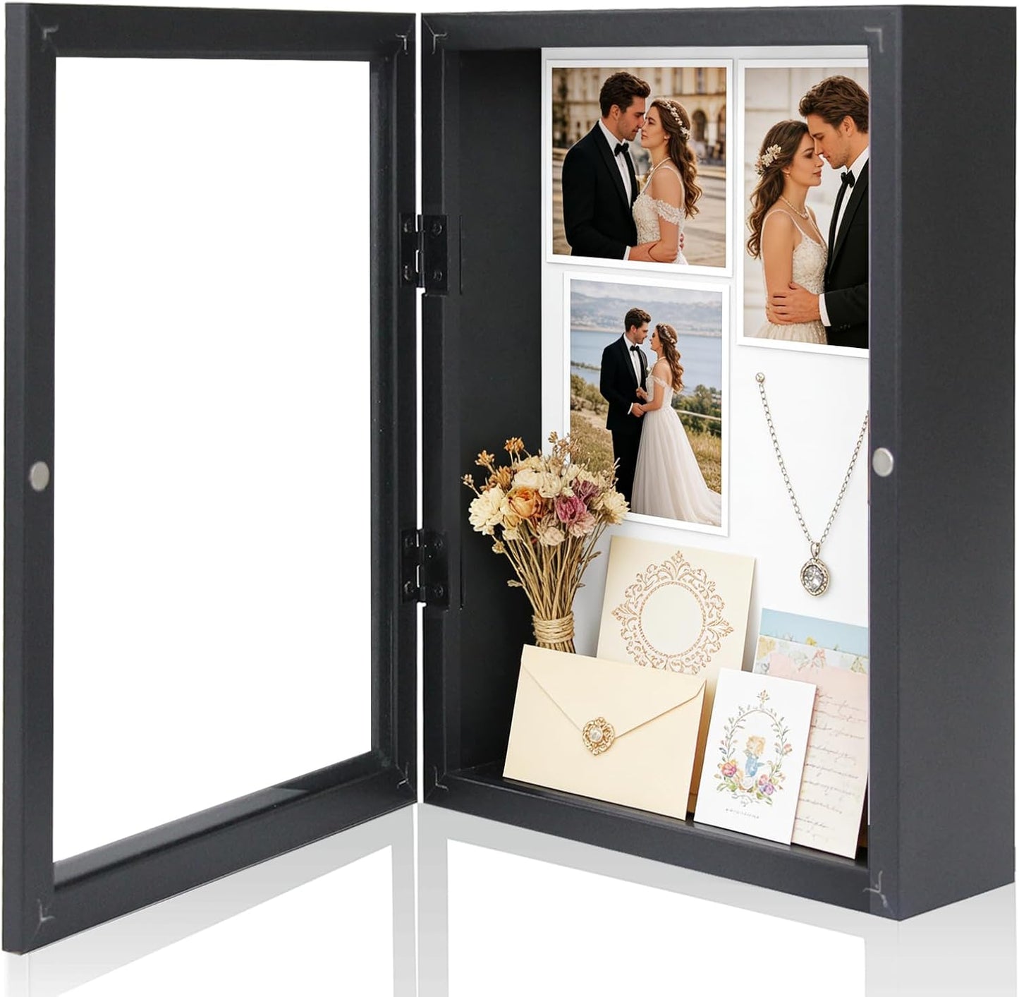 Muzilife 13x16 Shadow Box Wood Picture Frame, 2.16 Deep, Real Glass, Black | FSC-Wood, Magnetic Door, Linen Interior & Pins, Vertical, Horizontal Wall Hanging, Display Case Frame for Photos & Keepsakes