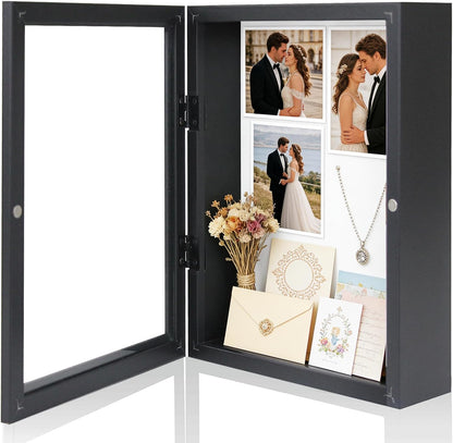 Muzilife 13x16 Shadow Box Wood Picture Frame, 2.16 Deep, Real Glass, Black | FSC-Wood, Magnetic Door, Linen Interior & Pins, Vertical, Horizontal Wall Hanging, Display Case Frame for Photos & Keepsakes