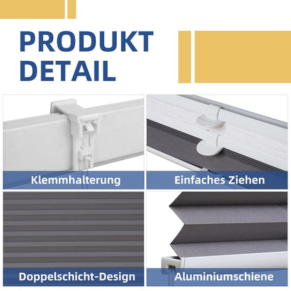 Sekey Pleated Blind Double Pleated Day+Night Blackout No Drilling Tensioned Light Protection Klemmfix 70 x 100 cm White and Grey