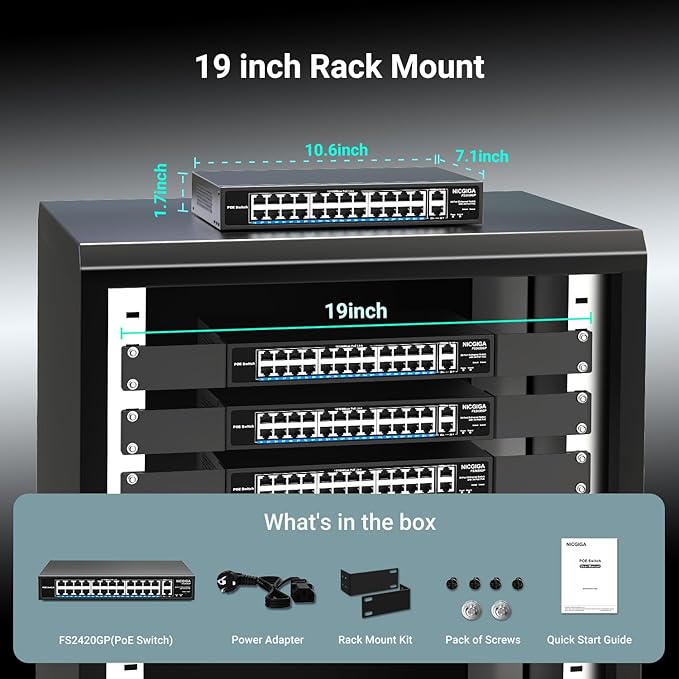 24 Port PoE Switch Unmanaged, 24 Port PoE+@400W, 2 Gigabit Uplink Ports - Image 7