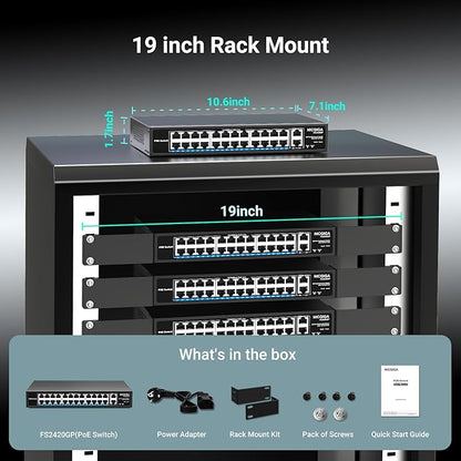24 Port PoE Switch Unmanaged, 24 Port PoE+@400W, 2 Gigabit Uplink Ports - Image 7