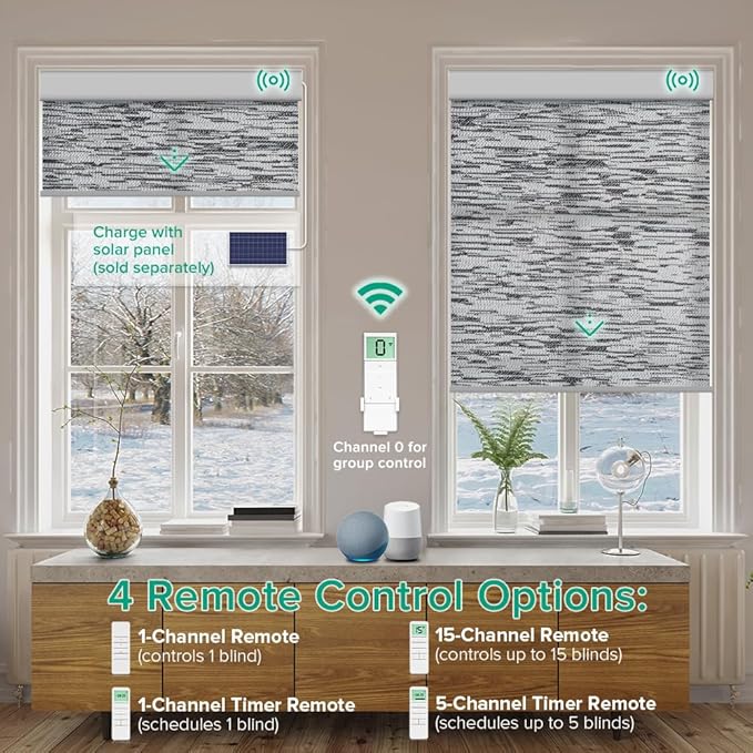Kilonity Motorized Roller Shades, Light Filtering Remote Control Custom Window - Image 2