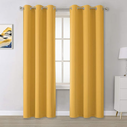 DUALIFE Gold Yellow Solid Curtains 96 Inch Length Blackout Curtain Panels by DUALIFE
