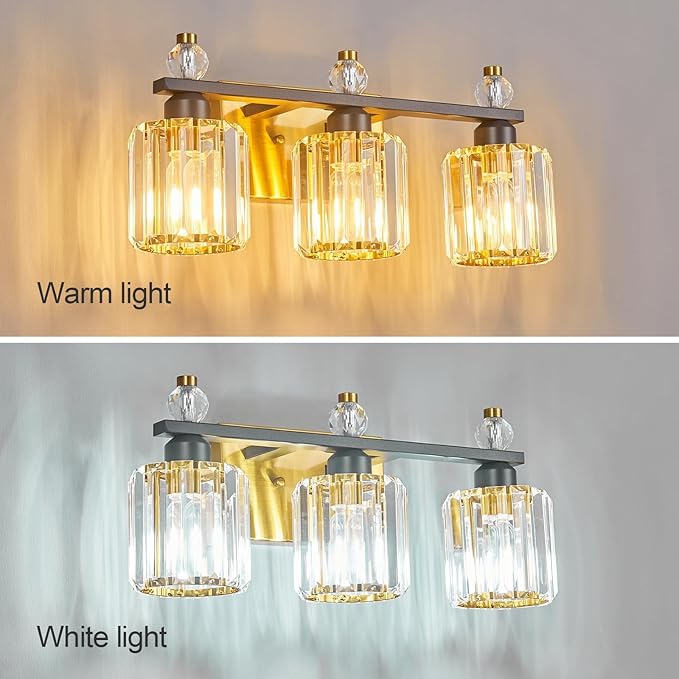 FDPBY Bathroom Vanity Lights 3-Light Sand Black Gold Modern Crystal Vanity - Image 2