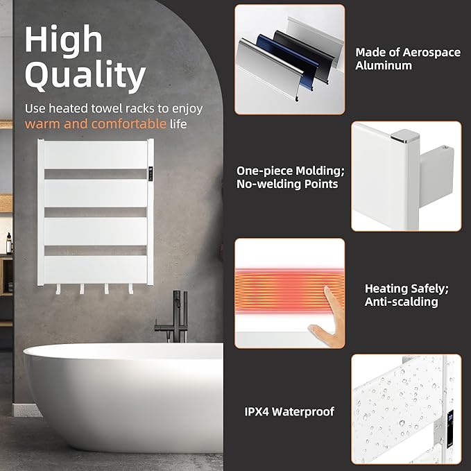 K&KALONZO Towel Warmer for Bathroom, Wall-Mounted Heated Towel Rack - Image 4