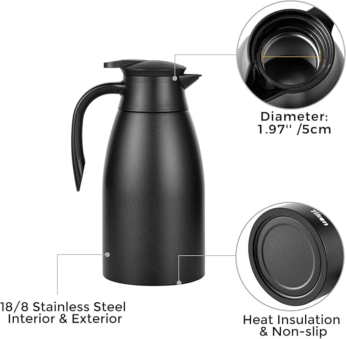 Tiken 68 Oz Thermal Coffee Carafe, Stainless Steel Insulated Vacuum Coffee - Image 4