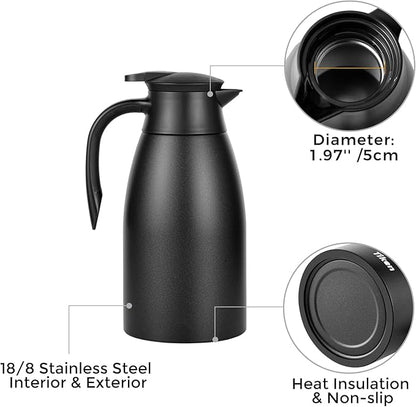 Tiken 68 Oz Thermal Coffee Carafe, Stainless Steel Insulated Vacuum Coffee - Image 4
