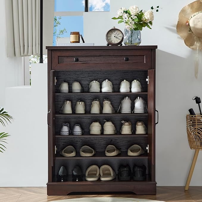 SOOWERY Shoe Cabinet with Drawer, Farmhouse Shoe Storage Cabinet with Doors - Image 5