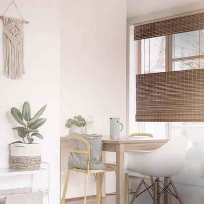 MOOD Custom Bamboo Shades | Rustic | Top Down Bottom Up Cordless | Bamboo Roman Shades for Windows and Doors (Natural Woven) | Rustic Oak (Great Privacy) | 56" W x 60" H