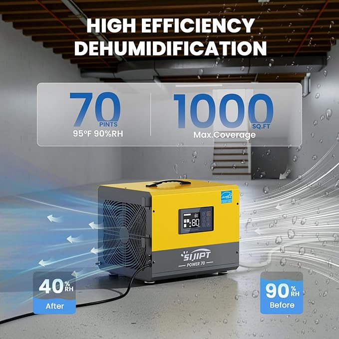 Crawl Space Dehumidifier with Pump, Sijipt 70 Pints Commercial Dehumidifier - Image 5