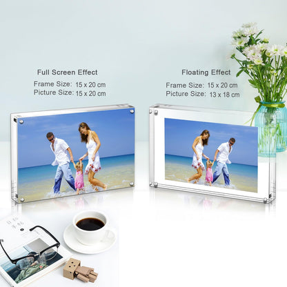 AMEITECH Acrylic Photo Frames 6x8'', Magnetic Acrylic Block Picture Frame,Desktop Frameless Photograph Display | Double Sided Floating Magnetic Frames, 20mm Thick, Free Standing Desktop Display for Postcards, Pictures and Artworks