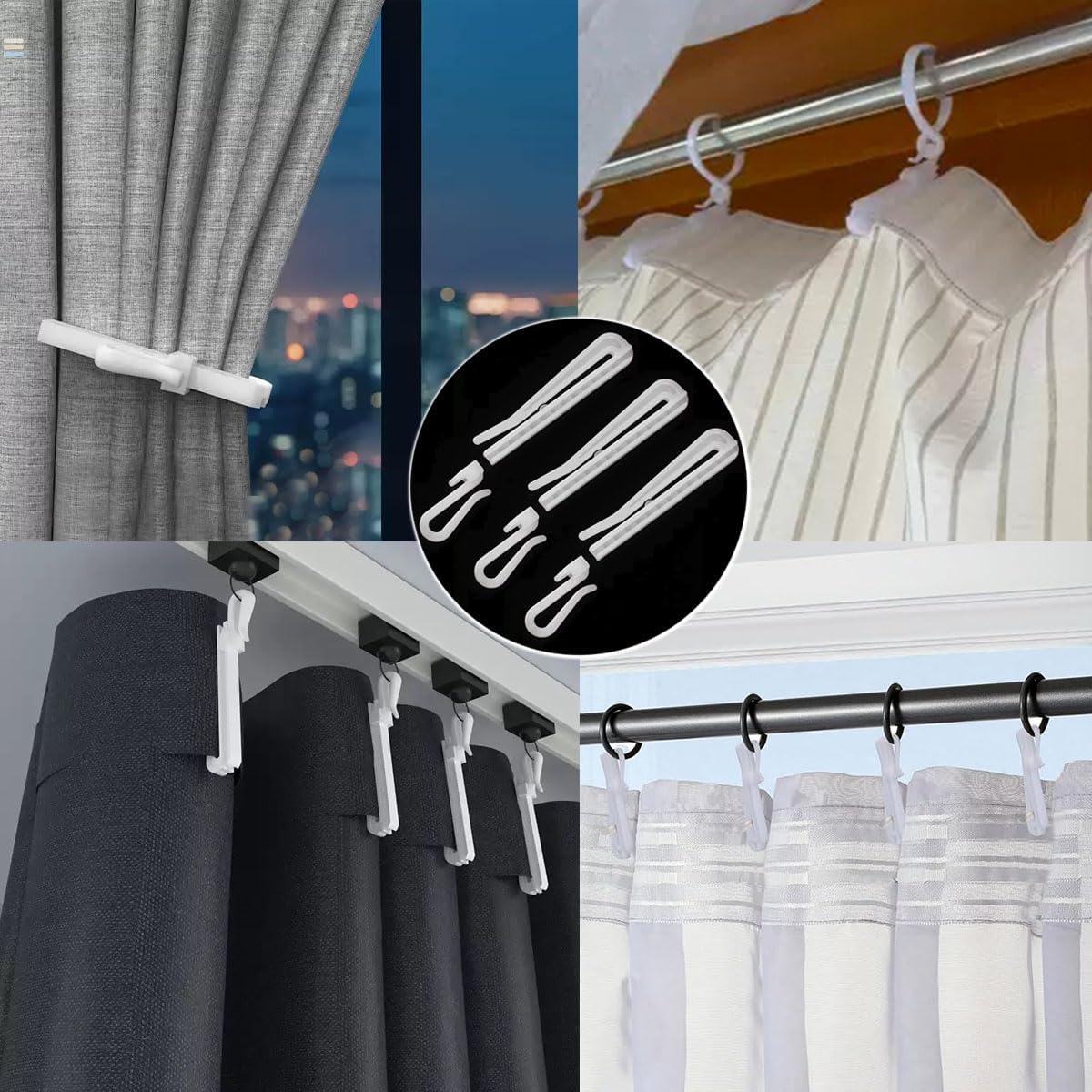 50-Pack Plastic Curtain Hooks,Adjustable Pinch Pleat Hook,Curtain Drapery Pin Hook for Pleated Drapes,Ratchet System Pinch Pleat Curtain Hanger (50, 2.76 Inch)