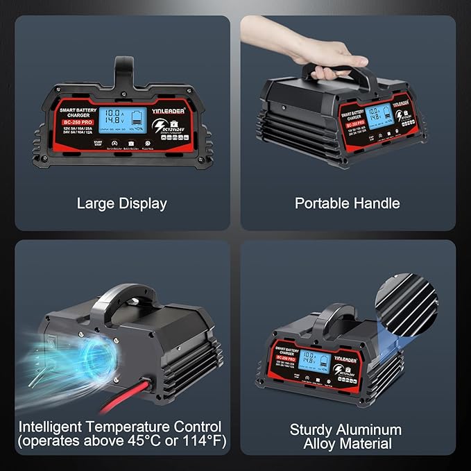 Battery Charger 25A, 12V/24V Lead Acid Smart Battery Charger, 12V LiFePO4 Car - Image 9