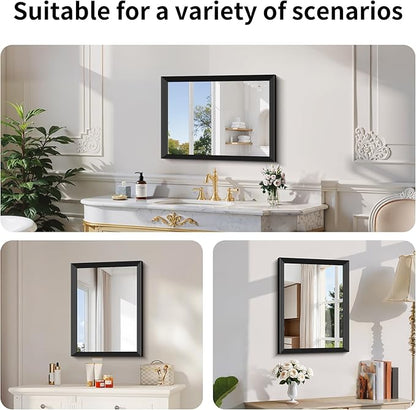 Black Bathroom Mirror 18 x 24 Inch Rectangle Wave Beveled - Image 3