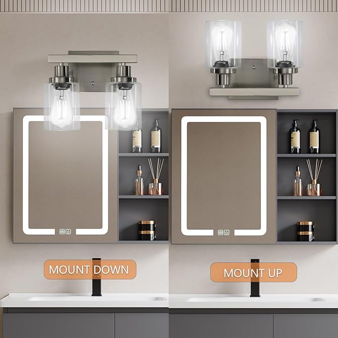 DIKAIDA Bathroom Vanity Light, 2-Light Nickel Modern Matte Wall Sconce Lighting - Image 5