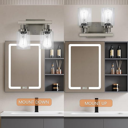 DIKAIDA Bathroom Vanity Light, 2-Light Nickel Modern Matte Wall Sconce Lighting - Image 5