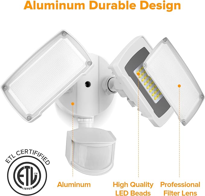LUTEC 38W 3500 Lumen LED Motion Activated Integrated Dual-Head Floodlight - Image 6