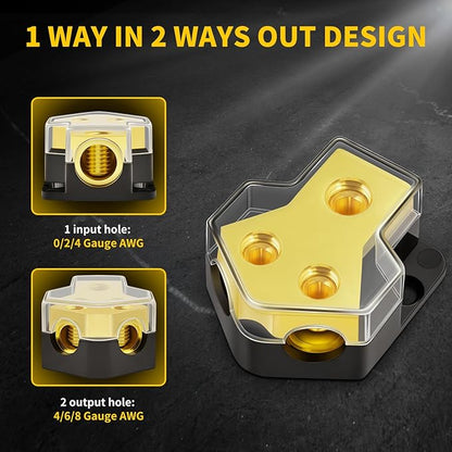 Bolipoeq 12V Power Distribution Block Car Audio 2 Way 0/2/4 Gauge in 4/6/8 - Image 4