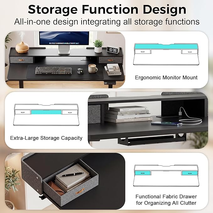 Electric Standing Desk with Drawers, 48 Inch Height Adjustable Desk with Power - Image 5