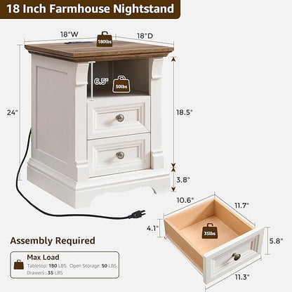 T4TREAM Farmhouse Nightstand Set of 2, Wood Side Table w/Roman Column, Bedside - Image 3