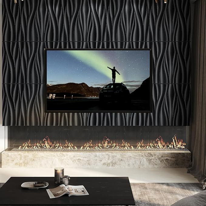 STICKGOO Black 3D Wall Panels, Wave Design Textured PVC Wall Panels, - Image 2