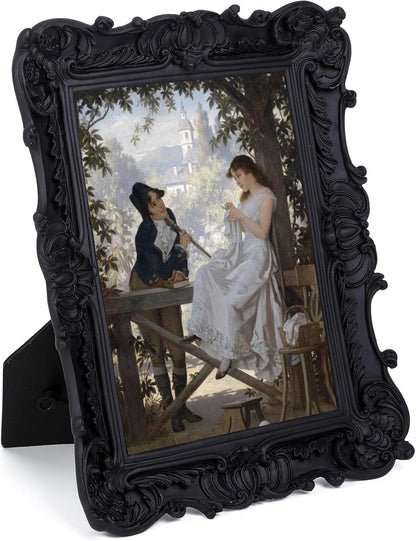 Antique Picture Frames 5x7 Vintage Victorian Ornate Picture Frames with Front Glass Wall Mount and Tabletop Gothic Home Decor Retro Gallery Wall Decor,1 Pack,Black