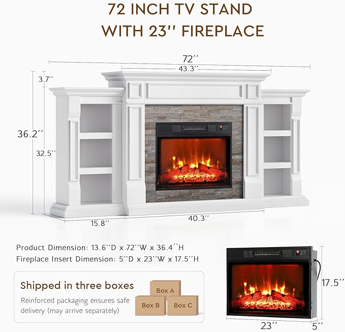 72" Electric Fireplace with Mantel, Fireplace TV Stand - Image 8