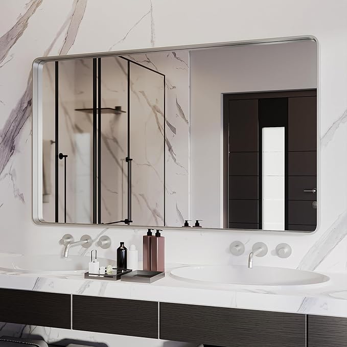 ISKM Silver Framed Mirror for Wal Bathroom Mirror for Wall 51" x 30" Matte by ISKM-IStillKeepMovin