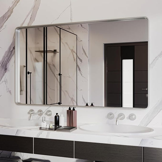 ISKM Silver Framed Mirror for Wal Bathroom Mirror for Wall 51" x 30" Matte by ISKM-IStillKeepMovin