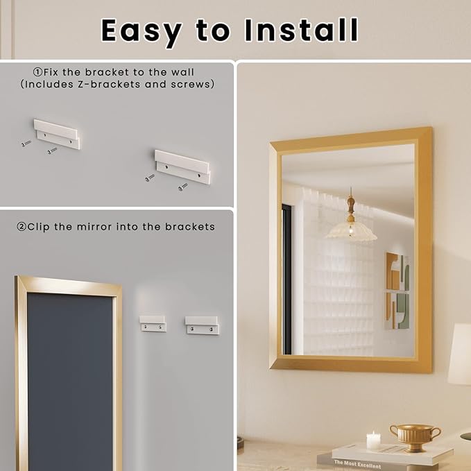 Amorho Bathroom Mirror, 24x32 Inch Gold Thick Metal Framed Wall Mirrors - Image 7