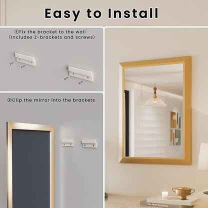 Amorho Bathroom Mirror, 48x36 Inch Golden Thick Metal Framed Wall Mirrors - Image 7