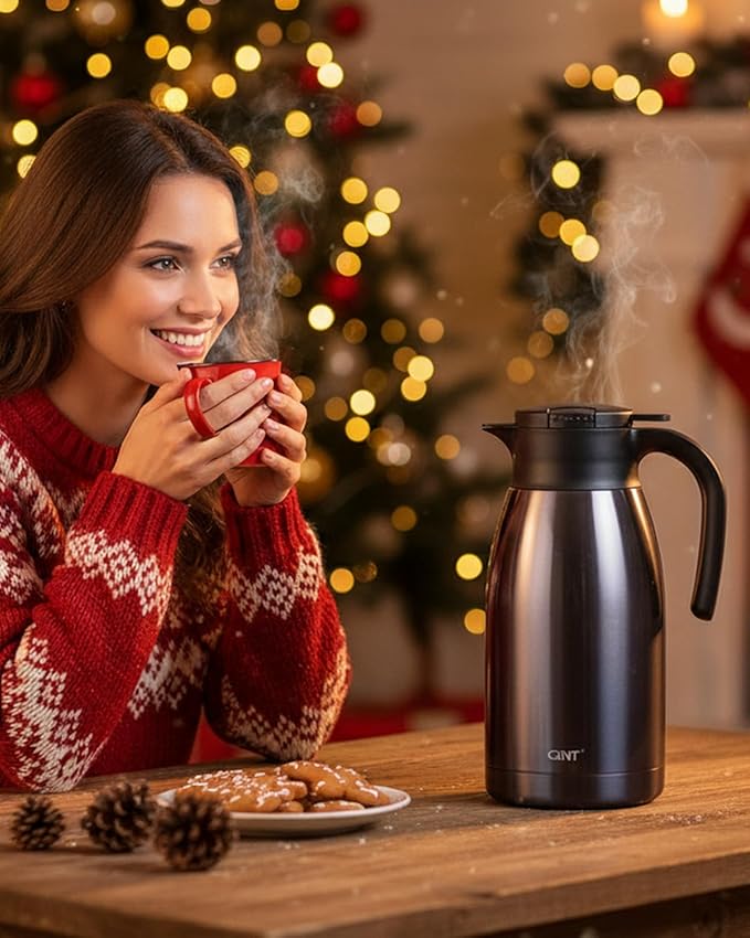 GiNT 1.9L / 64Oz Thermal Coffee Carafe, Insulated Stainless Steel Coffee Carafes - Image 2