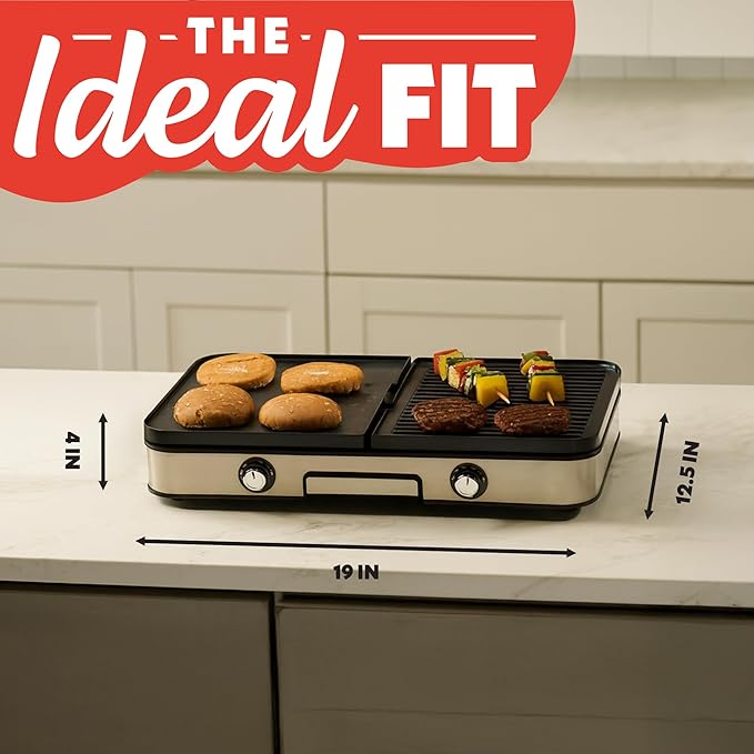 Gourmia 3-in-1 Indoor Grill & Griddle Electric Combo – Dual Independent Cooking - Image 9