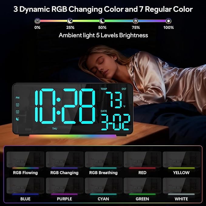 EVILTO Digital Alarm Clocks for Bedrooms, RGB Desk Clock - Image 2