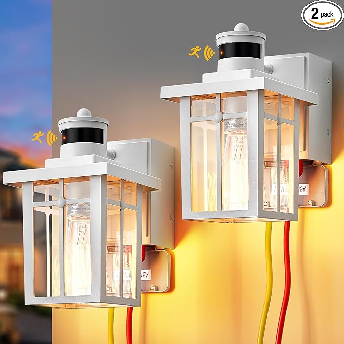2 pack Porch Lights with GFCI Outlet, Dusk to Dawn Motion Sensor Outdoor Lights by Myhaptim